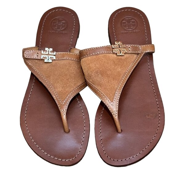 Tory Burch Suede With Leather Trim Sandal, Chestnut, Size 9 - Picture 2 of 9